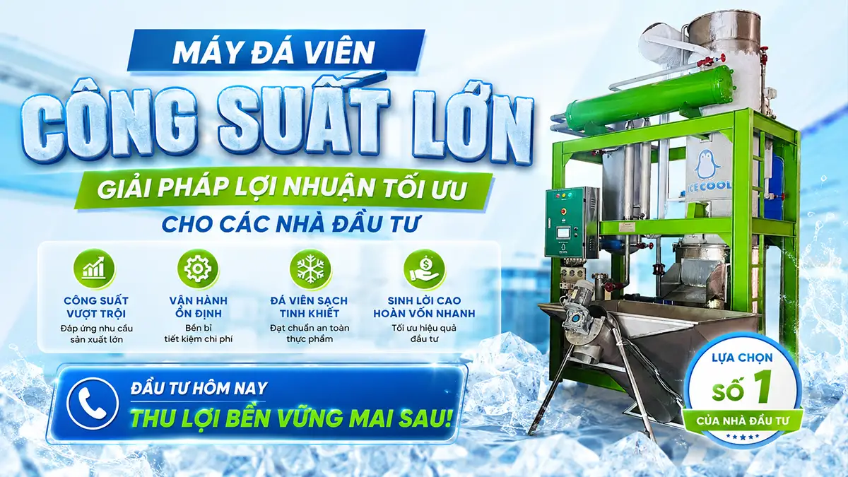 Máy đá viên với công suất lớn cho các nhà đầu tư – Chiếm lĩnh thị trường đá sạch