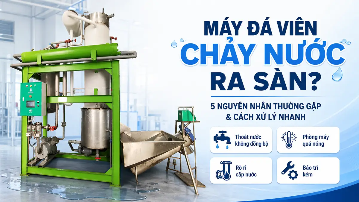 Tại sao máy đá viên bị chảy nước ra sàn xưởng?